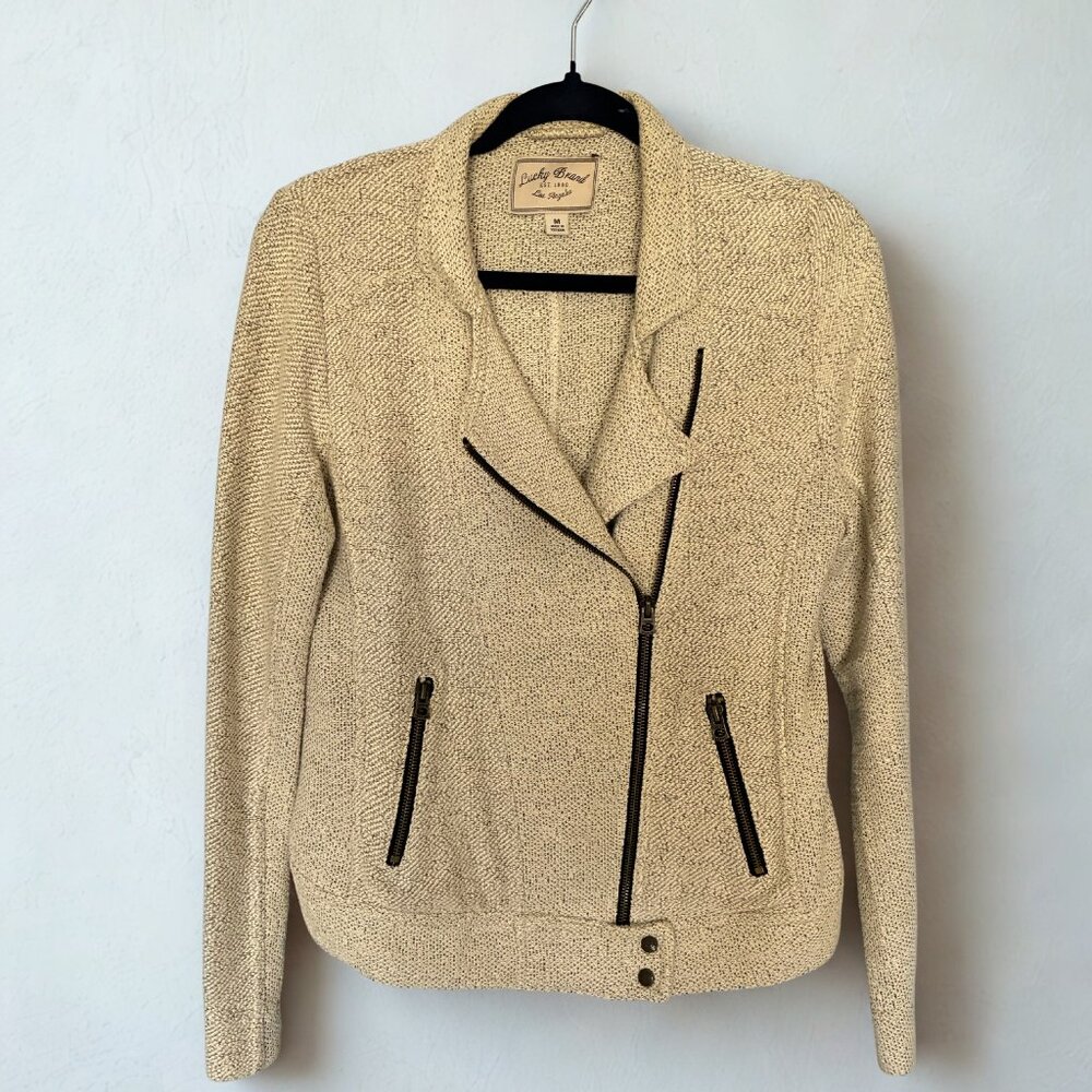 Lucky Brand Ivory and Black Knit Moto Jacket Size M